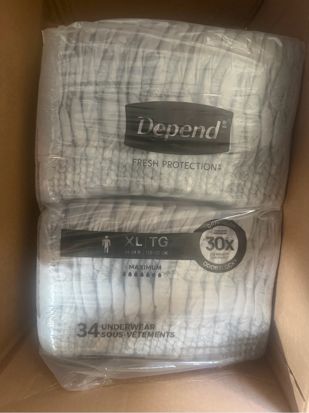 Depend men Fresh Protection XL Underwear Maximum Absorbency 34 count